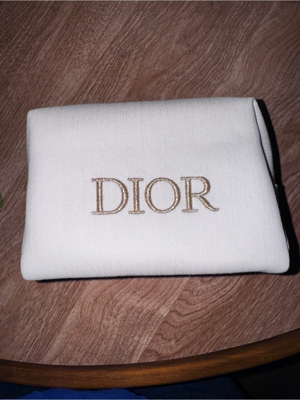 Christian Dior Beauty Makeup Bag Ivory Gold Logo Zip Pouch Cosmetic Case